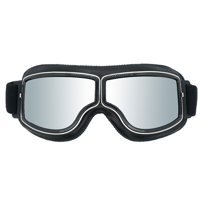 Мото очила, кожа, поликарбонатни стъкла, черни, регулируеми