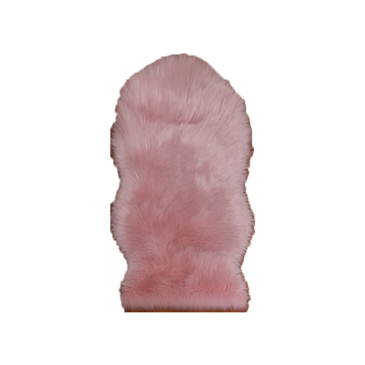 Covor imitatie piele de oaie, roz, antiderapant, 60x90 cm