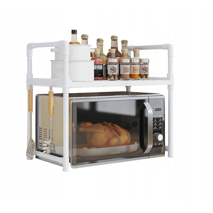 Organizator multifunctional pentru bucatarie, 2 nivele, alb, 48x32x49cm