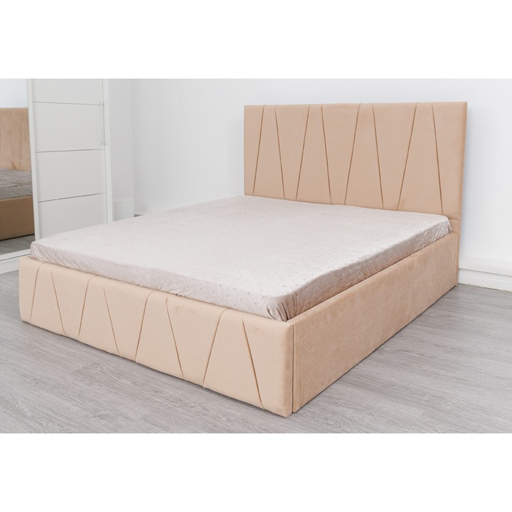 Pat Tapitat Cristi Bej Stofa 180x200 fara saltea