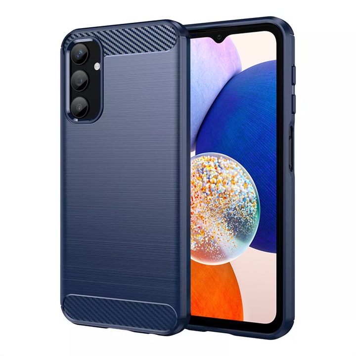 Szénálló tok Samsung Galaxy A14 4G / A14 5G telefonhoz, OPTIM MEGOLDÁS, szilícium TPU jobb védelem, szálas kialakítás, ütésálló optimalizálás, hosszú távú tok, kék