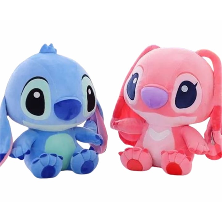 Комплект Играчки Stitch, Стич и Анджела, Плюшен, 40х37 см, Син/Розов