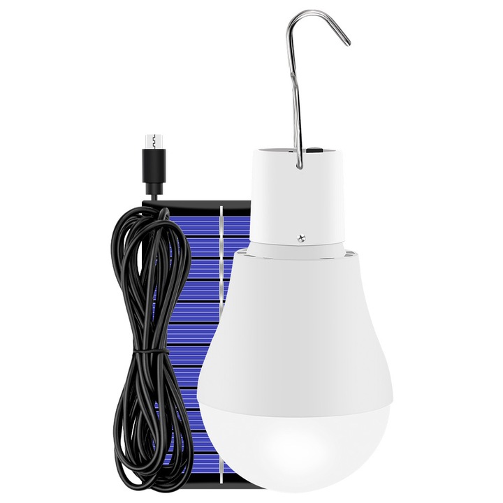 Соларна LED лампа, 2 броя, 3W, 130 LM, 3m кабел за зареждане, 6x9cm, вътрешна и външна употреба