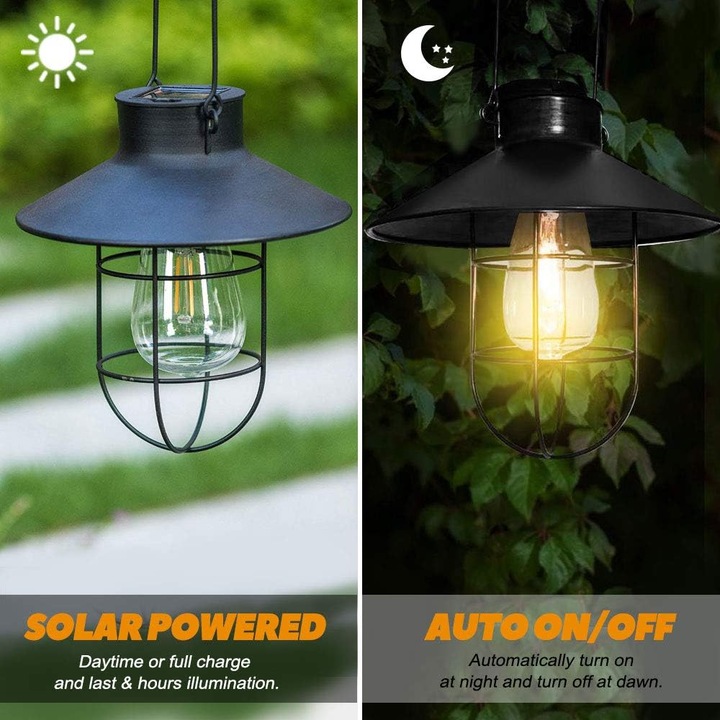Lanterna solara pentru exterior, design vintage, rezistenta la intemperii, iluminare ecologica, 8 ore autonomie