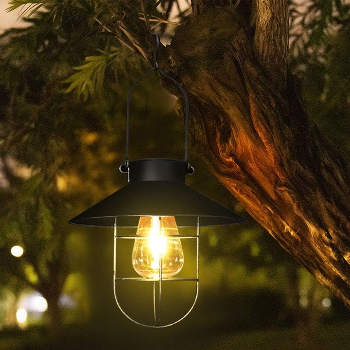 Lanterna solara pentru exterior, design vintage, rezistenta la intemperii, iluminare ecologica, 8 ore autonomie