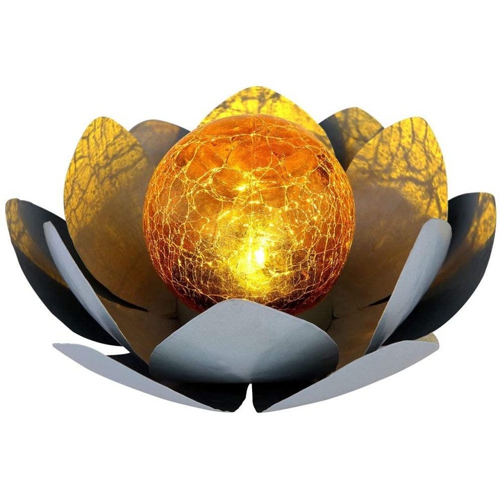 Слънчева лампа Lotus, Enforose, артистичен дизайн, сива неръждаема стомана, 8 часа осветление, IP44