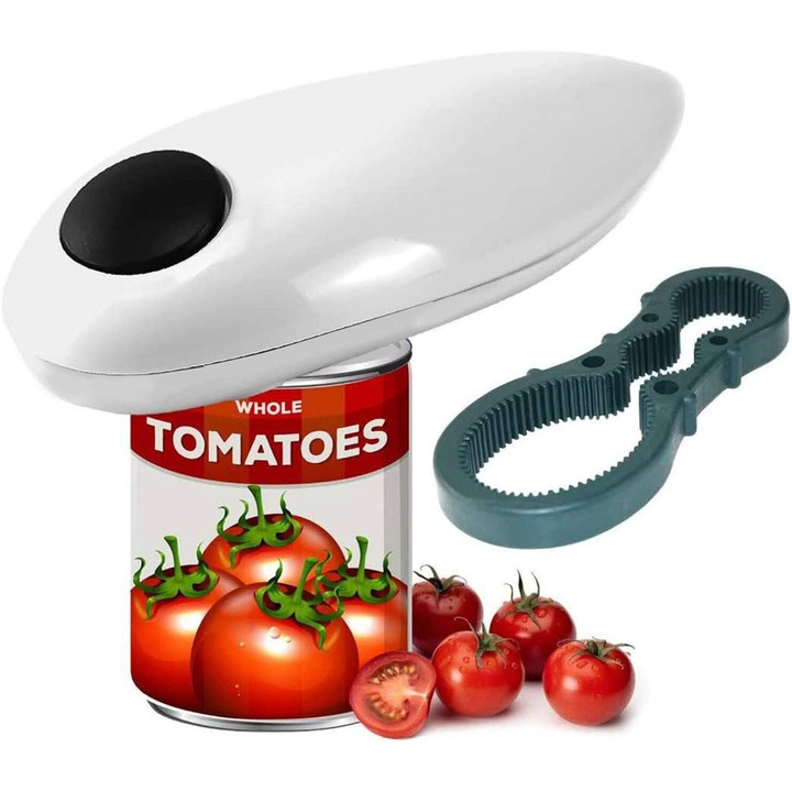 Desfacator electric conserve, longziming, design sigur, utilizare usoara, alimentat cu 2 baterii AA, pentru persoane in varsta si cu artrita