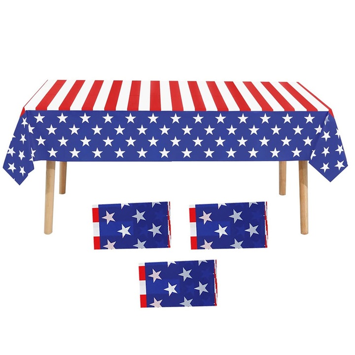 Asztalterítő, Enforose, amerikai zászló témájú, időjárásálló, 3 db, 54x108 hüvelyk