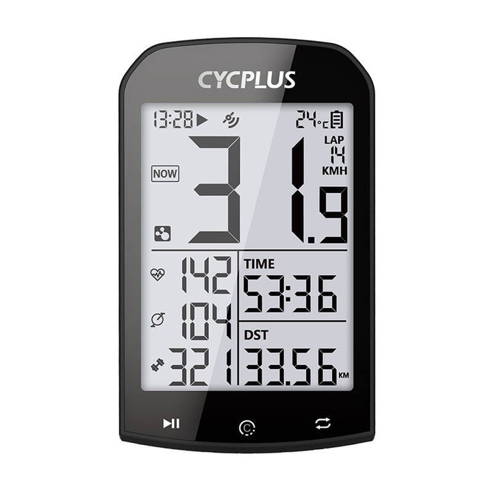Велокомпютър CYCPLUS M1, 2.9" LCD екран, Bluetooth 5.0, ANT+, водоустойчив IPX6, черен