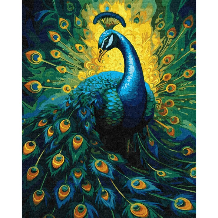 Set pictura pe numere, cu sasiu, Paun sofisticat, 40x50 cm