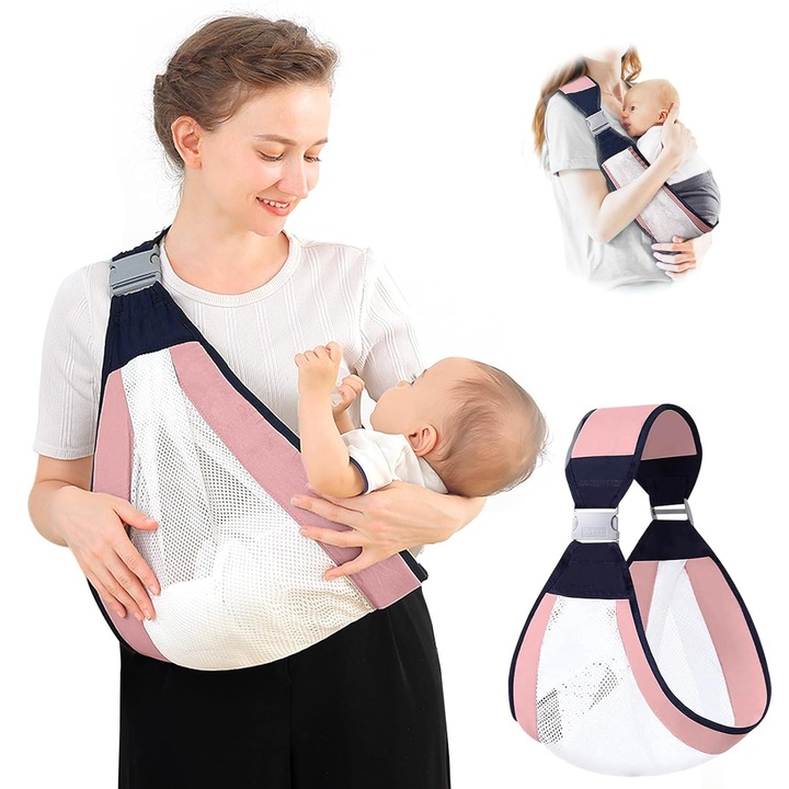 BayPort, Marsupiu bebe, ajustabil, ergonomic, roz, 125-155cm