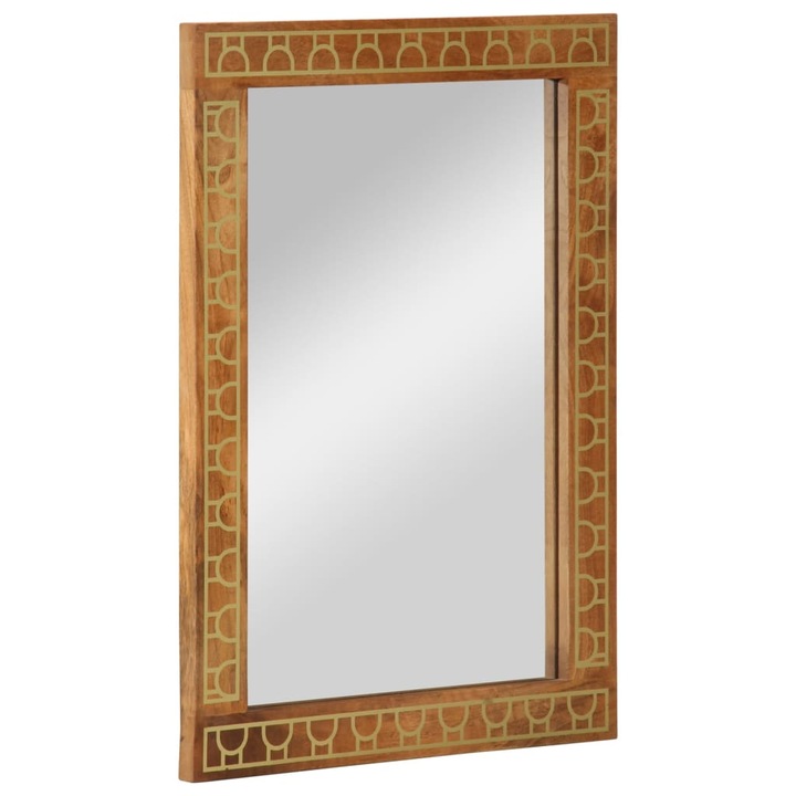 Огледало за баня vidaXL, 50x70x2, 5 см, Мангово дърво масив и стъкло, 4.75 Kg