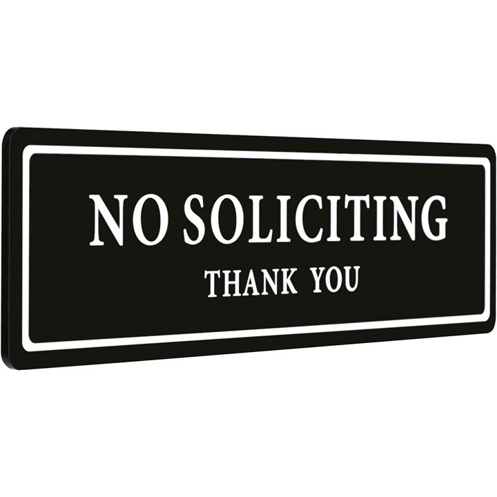 Ajtómatrica, „No Soliciting Thank you” tábla, erős ragasztó, stílusos kialakítás, 20,5 x 6 x 0,2 cm