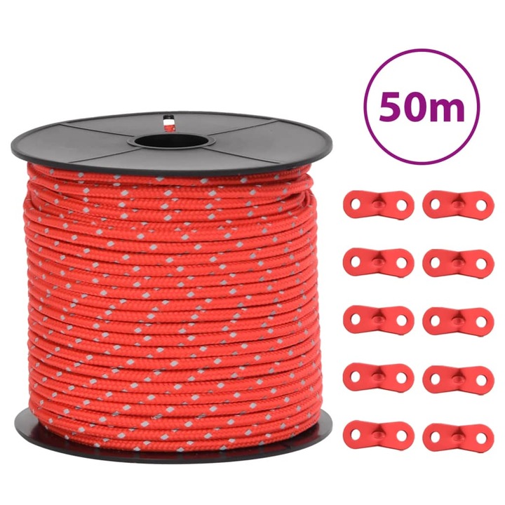 Funie pentru cort cu benzi reflectorizante si chei vidaXL, 50 m, 4 mm