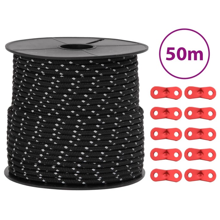 Sfoara pentru cort VidaXL 50m 4mm cu elemente reflectorizante si intinzatoare aluminiu