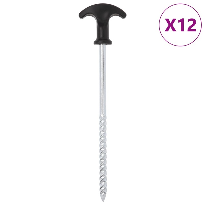 Tarusi de cort vidaXL, 12 buc., 20 cm, Ø7 mm, otel galvanizat