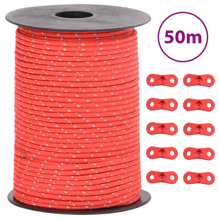 Funie pentru cort cu benzi reflectorizante si chei vidaXL, 50 m, 3 mm