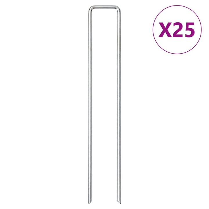 Tarusi de pamant vidaXL, in forma de U 25 buc. 20x4 cm otel galvanizat