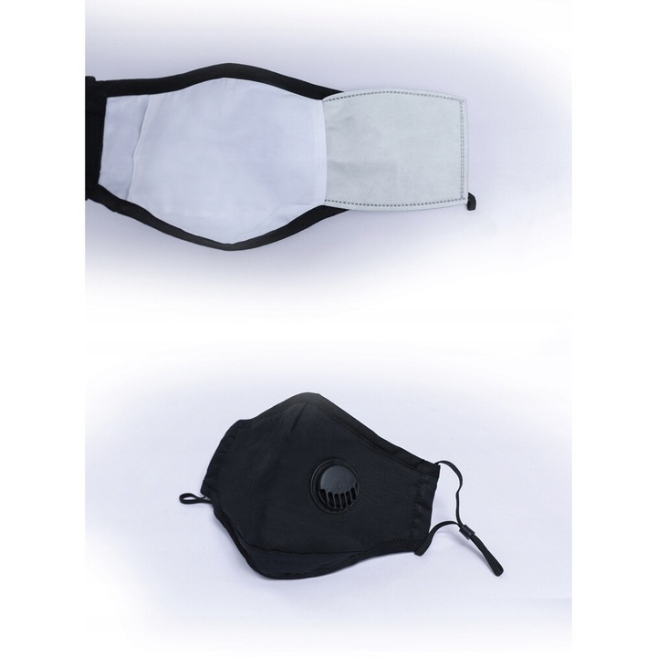 Set Mascara Reutilizabila + 6 Filtre PM 2.5, Bumbac, Reglabila, Universal, Bordura