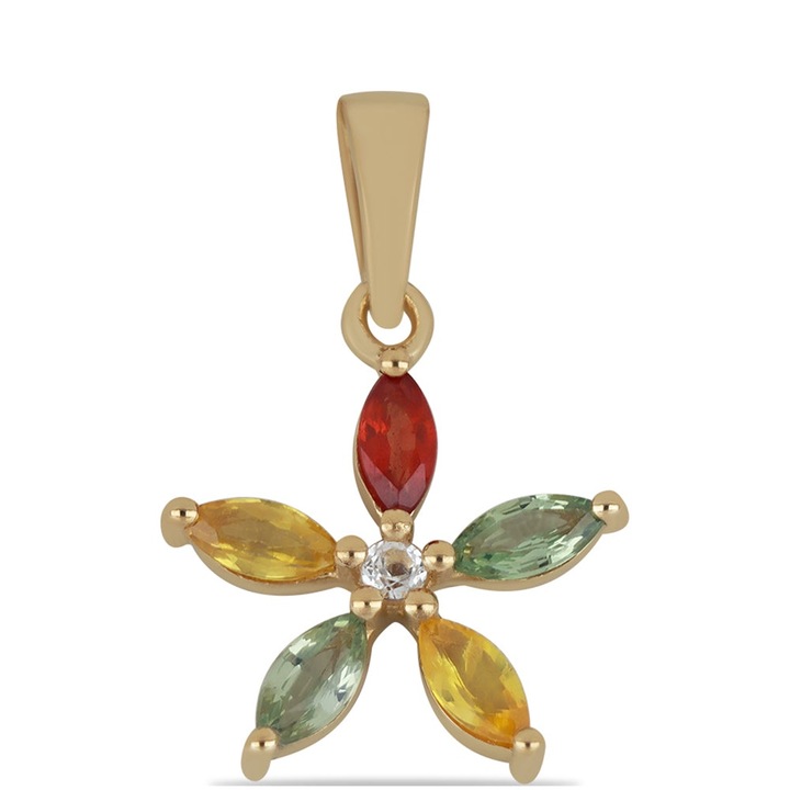 Arannyal Bevont Ezüst Medál Rosebery Szivárvány Zafírral és Fehér Topázzal