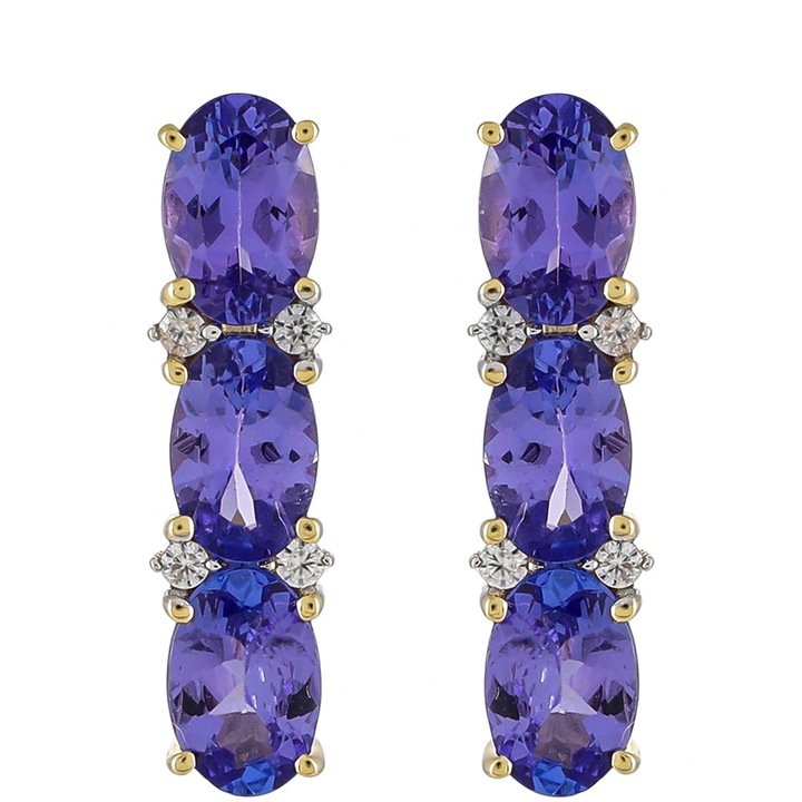 Arany Fülbevaló "AAA" Osztályú Tanzanittal és Természetes Cirkónnal