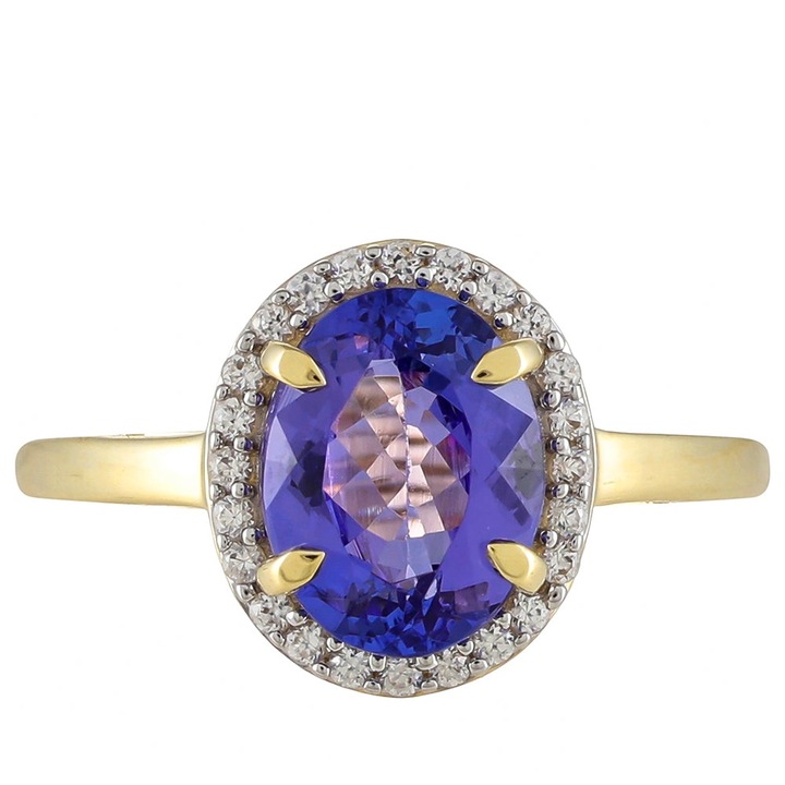 Arany Gyűrű "AAA" Osztályú Tanzanittal és Természetes Cirkónnal