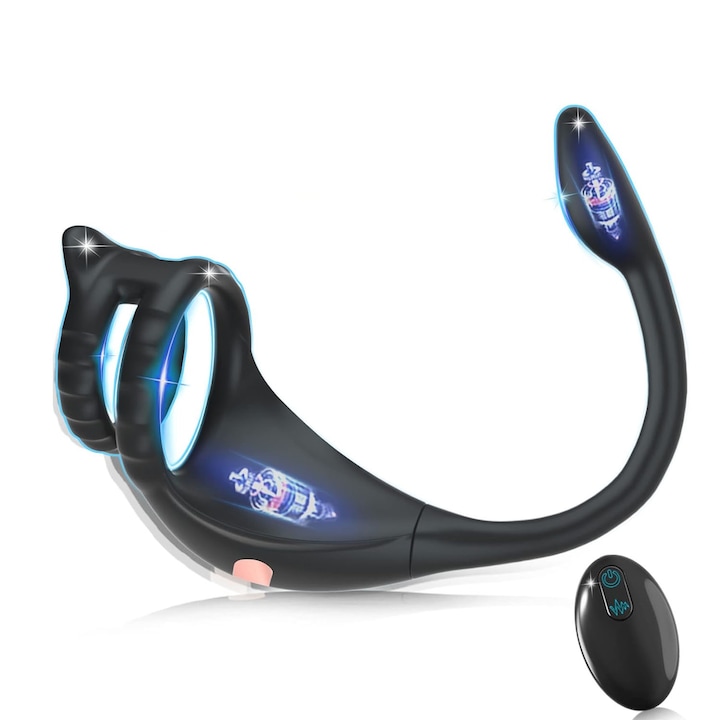 Péniszgyűrű készlet, Cohhome, vibrációs anális dugó, távirányító, fekete, 3,5 cm