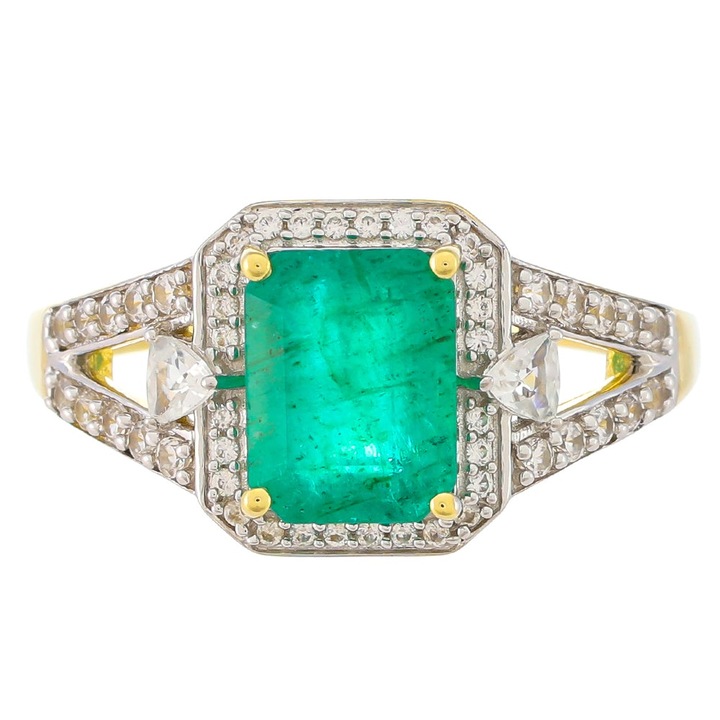 Arany Gyűrű Zambiai Smaragddal és Természetes Cirkónnal