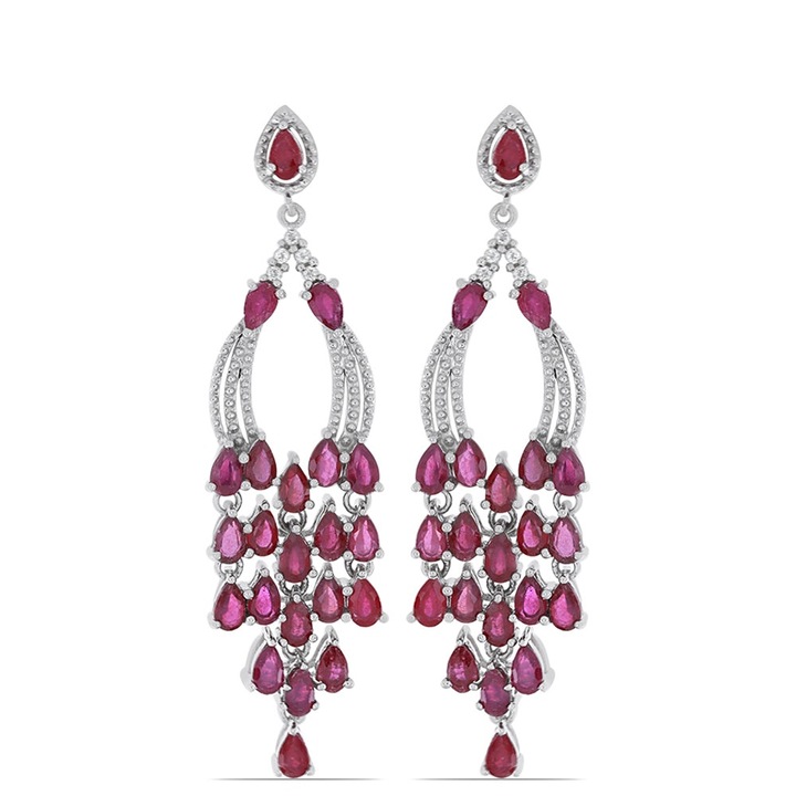 Ezüst Fülbevaló Madagaszkári Rubinnal és Fehér Topázzal
