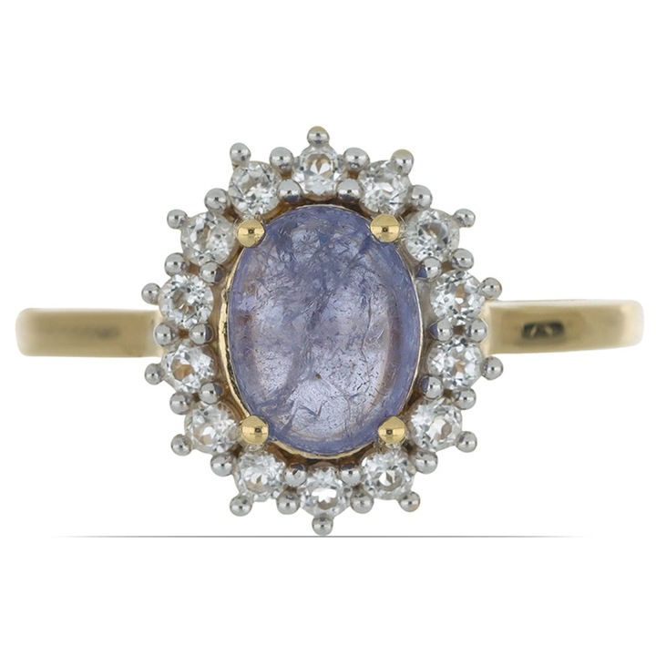 Arannyal Bevont Ezüst Gyűrű Tanzanittal és Fehér Topázzal