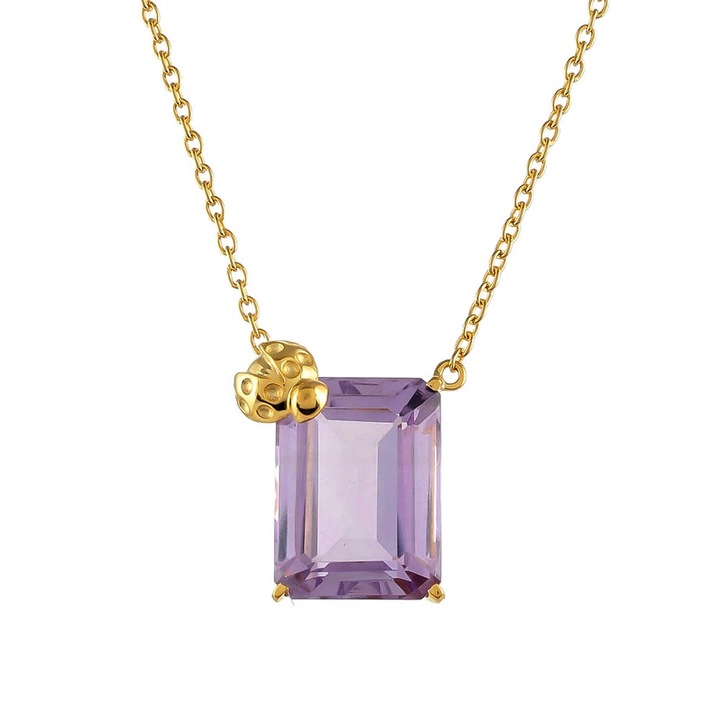 Arannyal Bevont Ezüst Nyaklánc Rózsaszínű Ametiszttel