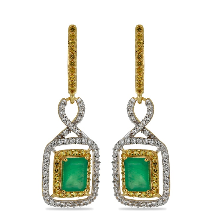 Arany Fülbevaló Brazil Smaragddal és Ural Citrinnel