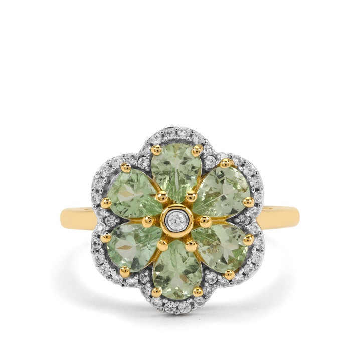 Arany Gyűrű Kijani Gránáttal és Fehér Cirkónnal