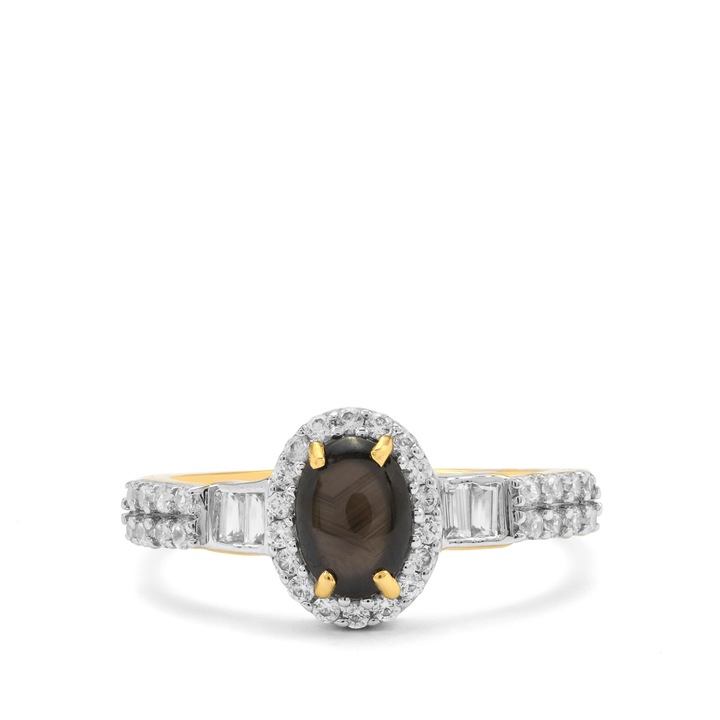 Arany Gyűrű Fekete Csillag Zafírral és Fehér Cirkónnal