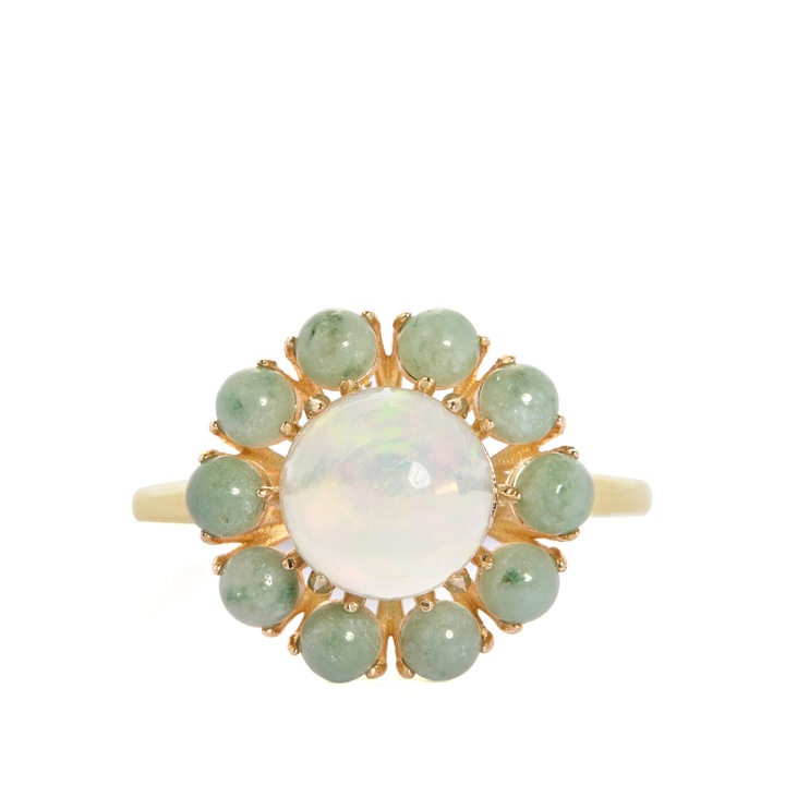 Arany Gyűrű Etiópiai Opállal és Zöld Jadeittel