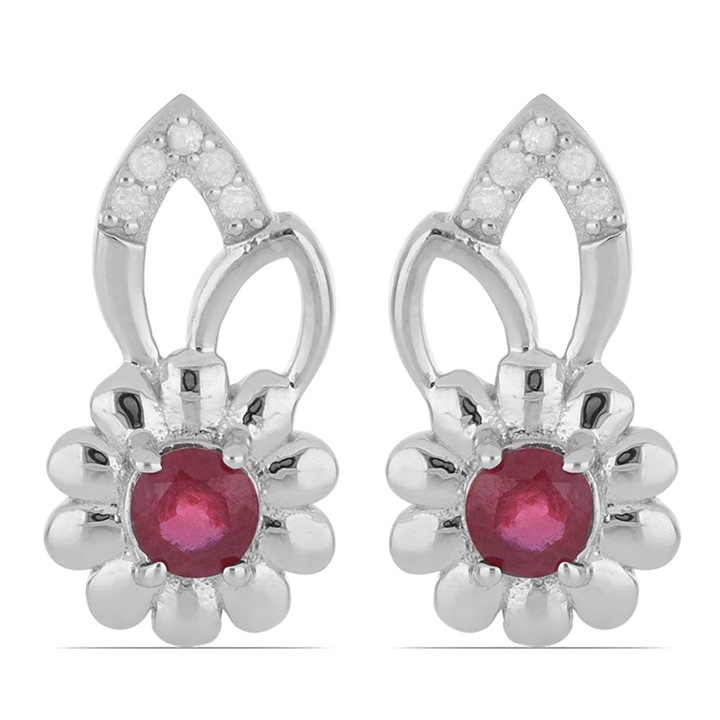Ezüst Fülbevaló Madagaszkári Rubinnal és Fehér Gyémánttal
