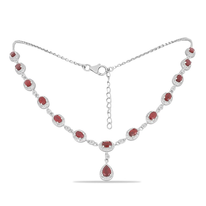 Ezüst Nyaklánc Madagaszkári Rubinnal és Fehér Topázzal