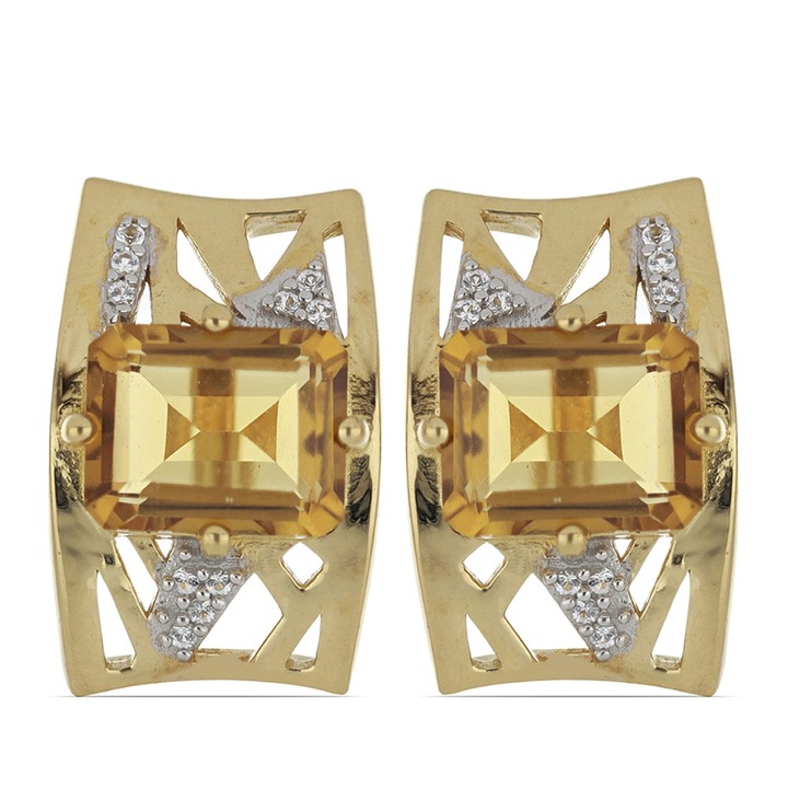 Arannyal Bevont Ezüst Fülbevaló Kognak Kvarccal és Fehér Topázzal