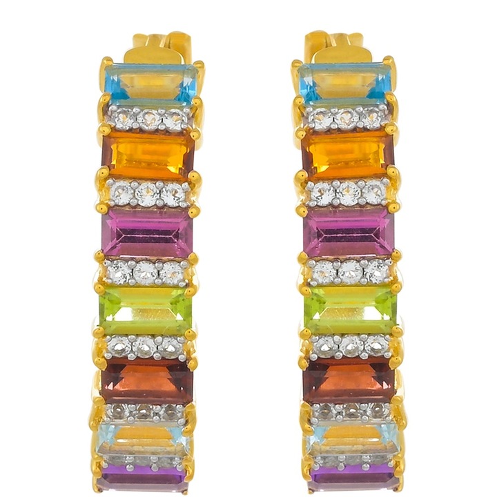 Arannyal Bevont Ezüst Fülbevaló Madeirai Citrinnel és Afrikai Ametiszttel