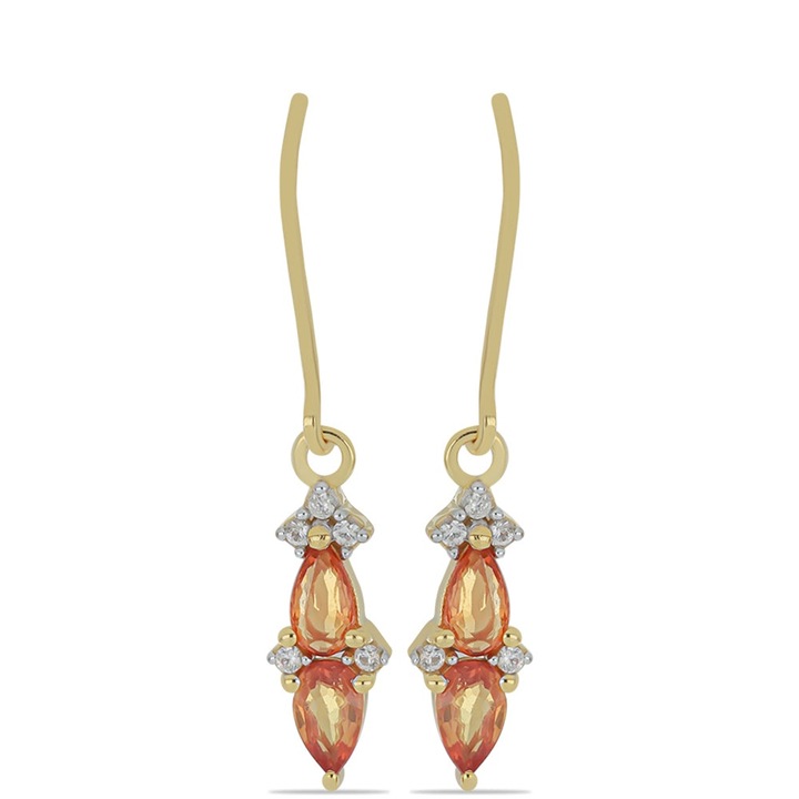 Arany Fülbevaló Ceyloni Narancs Zafírral és Természetes Fehér Cirkónnal
