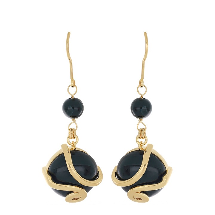 Arannyal Bevont Ezüst Fülbevaló Suwari Fekete Onixszal