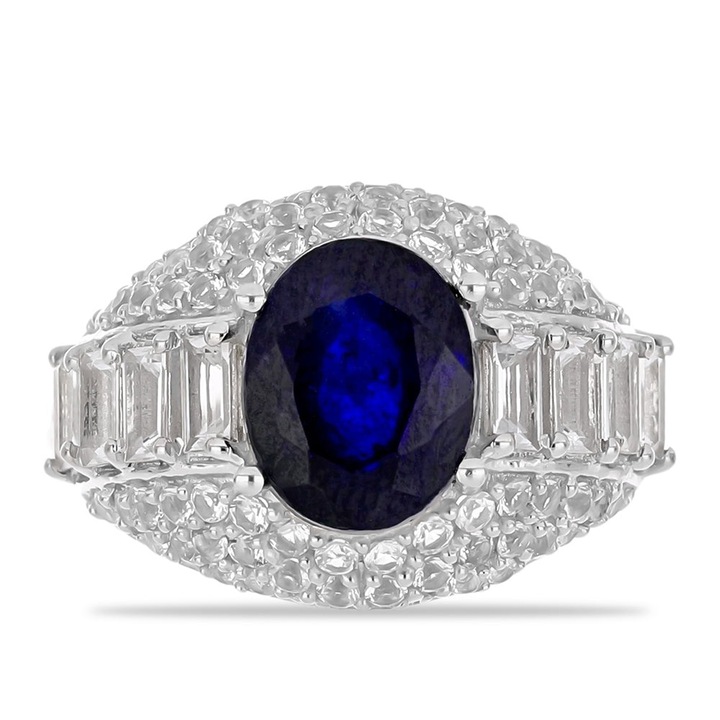 Ezüst Gyűrű Ausztrál Kék Zafírral és Fehér Topázzal