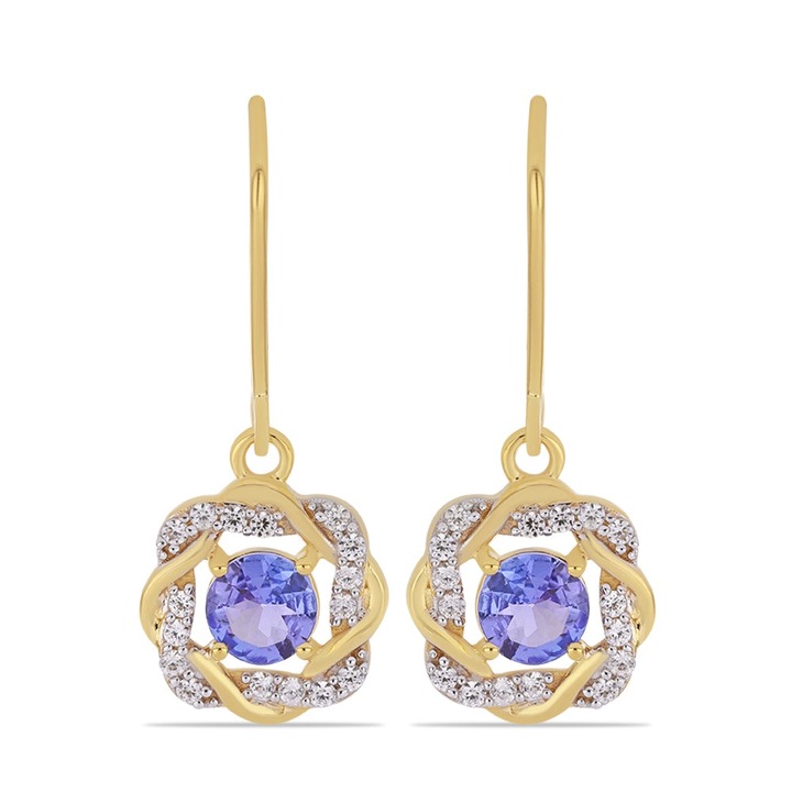 Arany Fülbevaló "AAA" Osztályú Tanzanittal és Természetes Fehér Cirkónnal