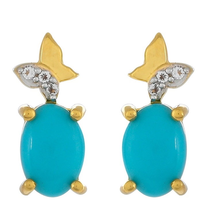 Arannyal Bevont Ezüst Fülbevaló Csipkerózsika Türkizzel és Fehér Topázzal