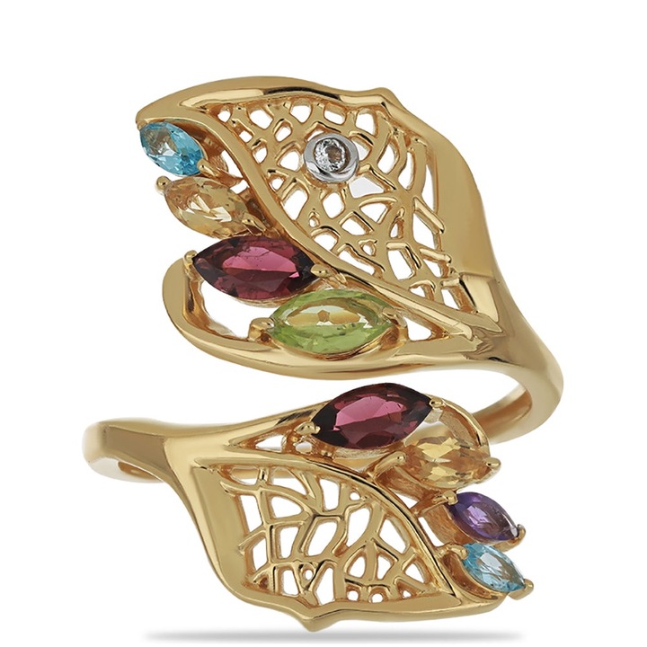 Arannyal Bevont Ezüst Gyűrű Marokkói Ametiszttel és Ural Citrinnel