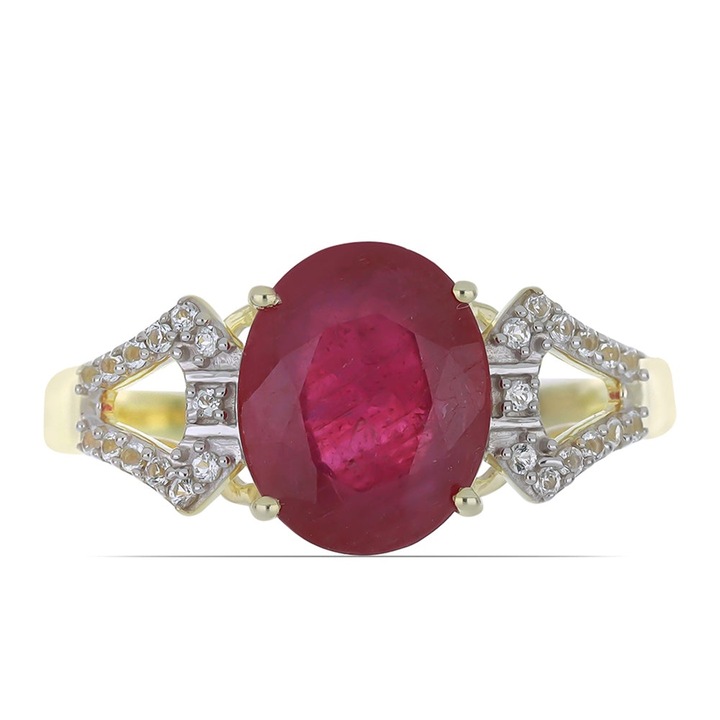 Arany Gyűrű Madagaszkári Rubinnal és Fehér Topázzal