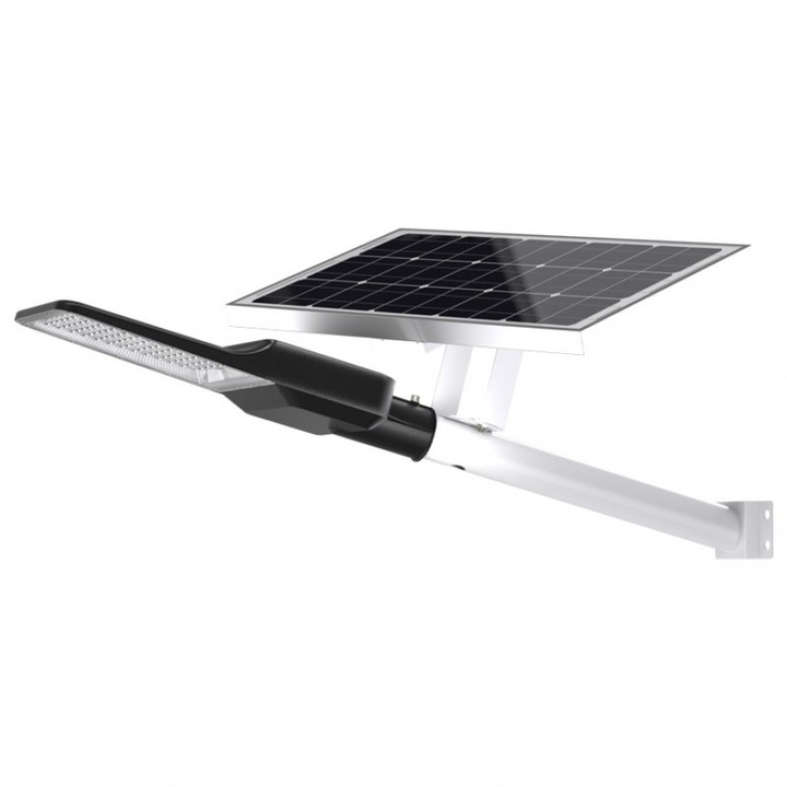 Napelemes LED utcai lámpa Lightex, 30W, 6500K, 4500lm, IP65, Akkumulátor 3,2V, 30AH, Távirányító