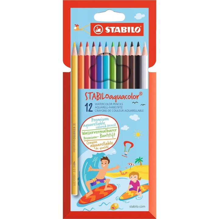 Set creioane acuarela, Stabilo, Aquacolor, ST1612-6, 12 culori