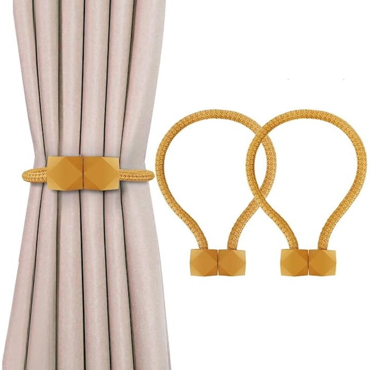 Set 2 Agatatori magnetice pentru perdele, impletitura, Ricewine, 50cm