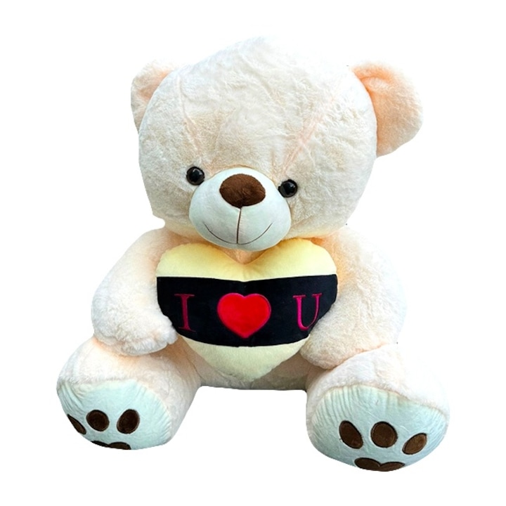 Ursulet de plus Lolo, cu inimioara, inaltime 57 cm, Crem, Velve